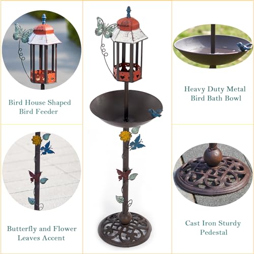 MNRYLKB 40" Cast Iron Birdbath and Feeder House