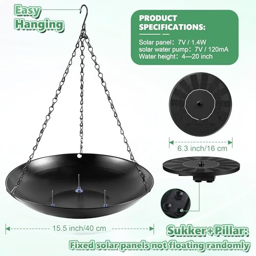 15.5" Solar-Powered Bird Bath Fountain for Outdoor Decor