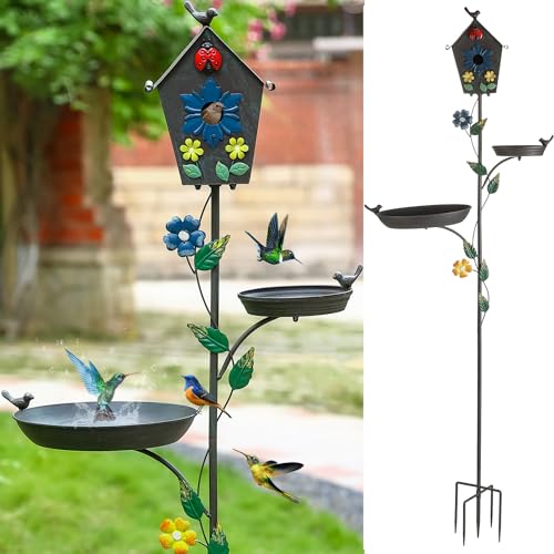 Elegant Metal Bird Feeder and Bath on Pole