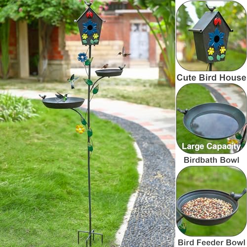 Elegant Metal Bird Feeder and Bath on Pole