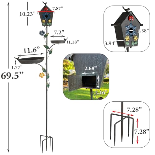 Elegant Metal Bird Feeder and Bath on Pole