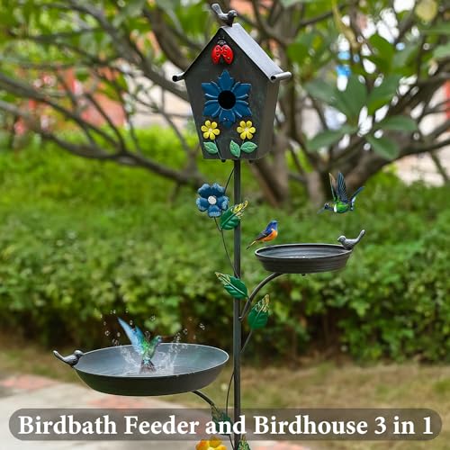 Elegant Metal Bird Feeder and Bath on Pole