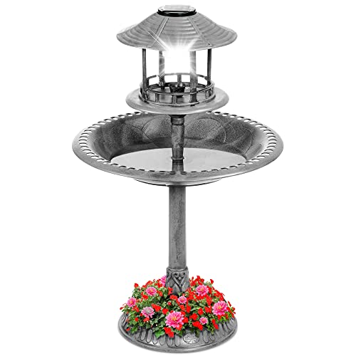 Solar Bird Bath Fountain with Feeder and Planter