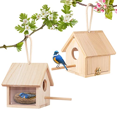 Wooden Birdhouses with Pole for Outdoor Décor, Set of 2