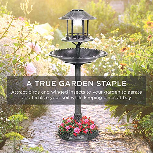 Solar Bird Bath Fountain with Feeder and Planter
