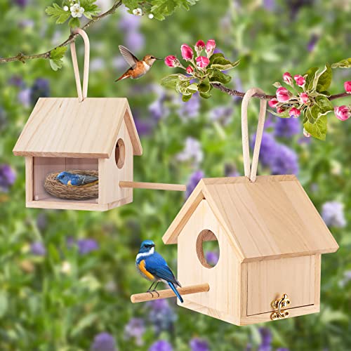 Wooden Birdhouses with Pole for Outdoor Décor, Set of 2