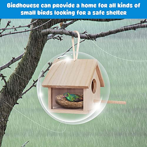 Wooden Birdhouses with Pole for Outdoor Décor, Set of 2