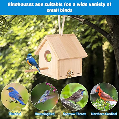 Wooden Birdhouses with Pole for Outdoor Décor, Set of 2