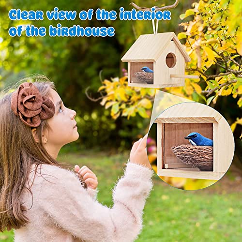 Wooden Birdhouses with Pole for Outdoor Décor, Set of 2