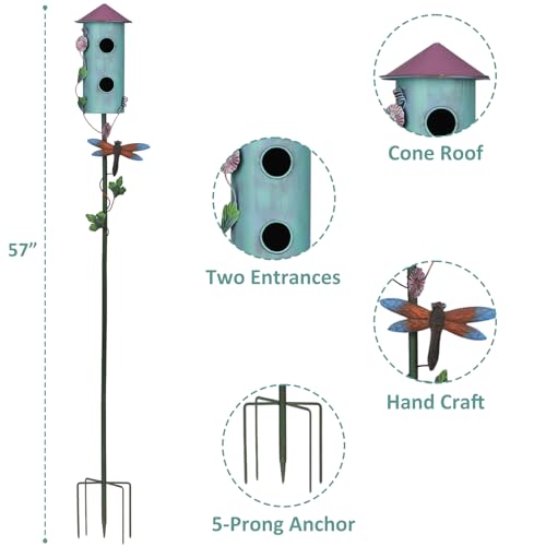 57” Metal Wild Bird Feeder Double-Hole Garden Stake