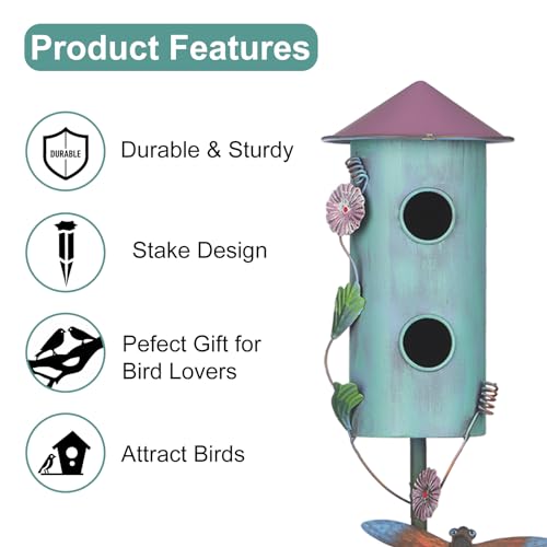 57” Metal Wild Bird Feeder Double-Hole Garden Stake