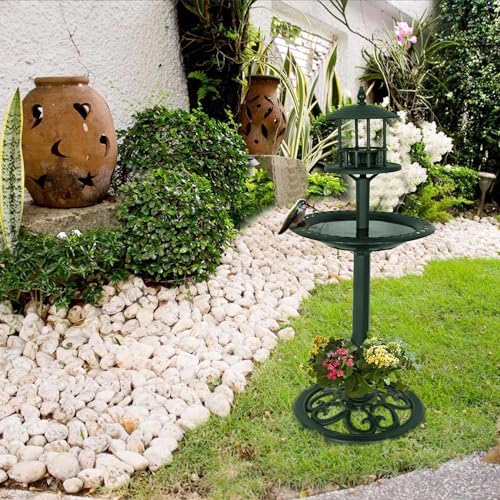 Dark Green Bird Feeder with Stand for Yard Decor
