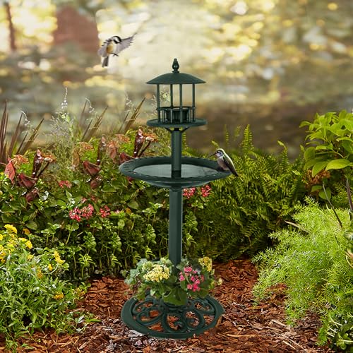 Dark Green Bird Feeder with Stand for Yard Decor