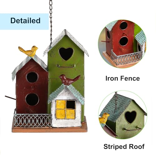 Metal Birdhouses Hanging Set of 3 with Fence