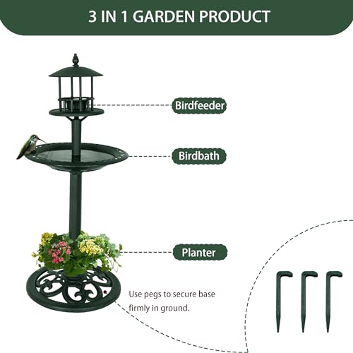 Dark Green Bird Feeder with Stand for Yard Decor