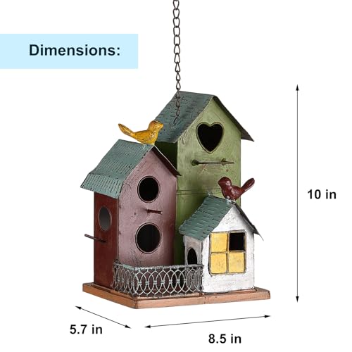 Metal Birdhouses Hanging Set of 3 with Fence