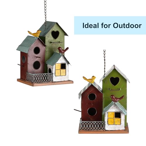 Metal Birdhouses Hanging Set of 3 with Fence