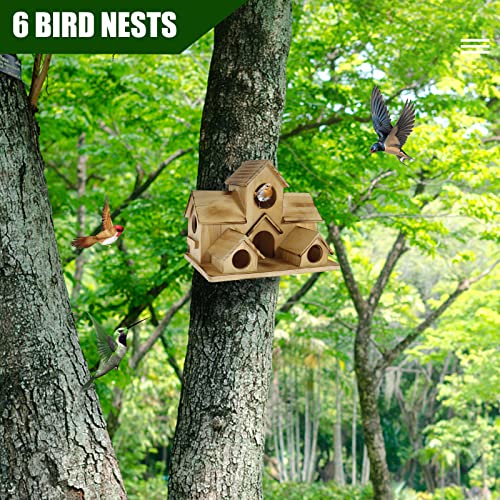 6 Hole Bird House for Garden: Handcrafted Wood