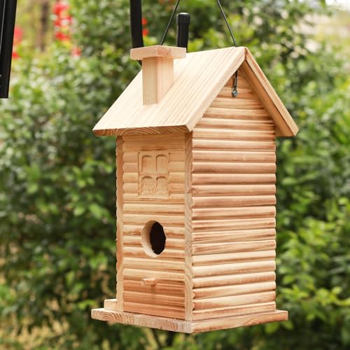 Blue Wooden Birdhouse with 2 Rooms, Outdoor Viewing
