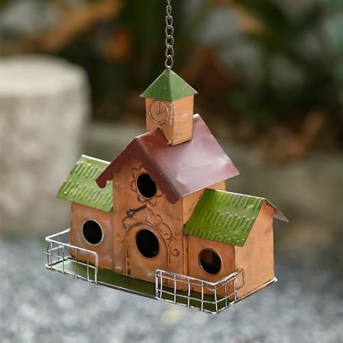 Metal Clock Tower Bird House for Outdoor Hanging