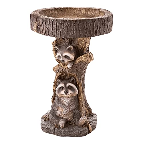 Raccoon Pedestal Bird Bath for Outdoors and Garden