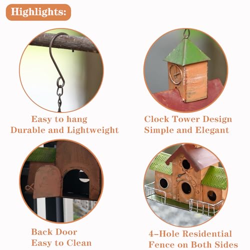 Metal Clock Tower Bird House for Outdoor Hanging
