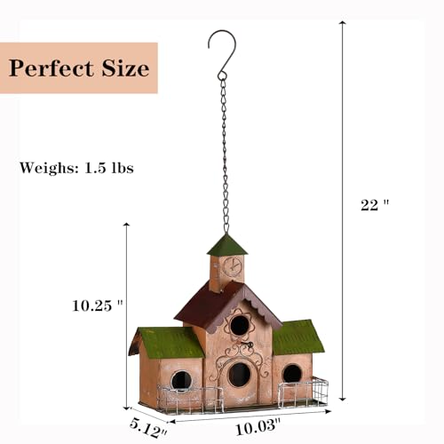 Metal Clock Tower Bird House for Outdoor Hanging