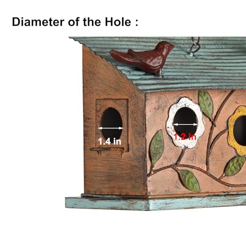 Metal 3-Hole Bird House for Outdoor Hanging