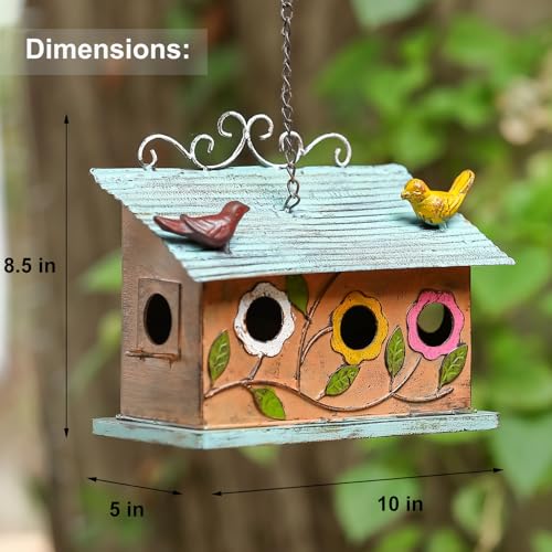 Metal 3-Hole Bird House for Outdoor Hanging