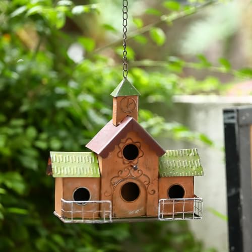 Metal Clock Tower Bird House for Outdoor Hanging