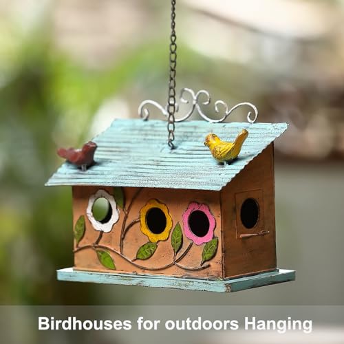 Metal 3-Hole Bird House for Outdoor Hanging