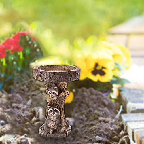 Raccoon Pedestal Bird Bath for Outdoors and Garden