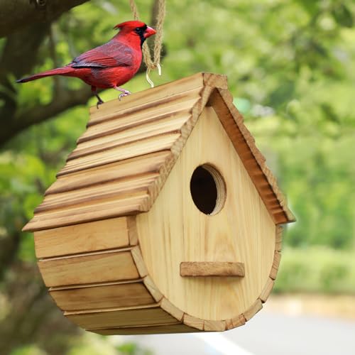 Natural Wooden Birdhouse for Outdoor Garden Viewing