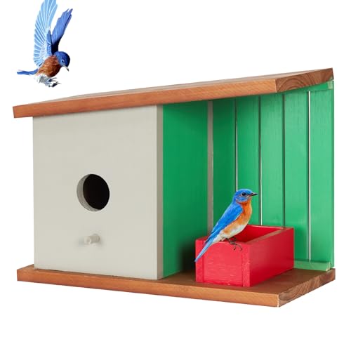 thumbnail image 2 of Wooden Bird House For Outside Hanging - All-Weather Bird Feeder & Nesting Box For Bluebirds, Finches, Garden Birds 2 of 10