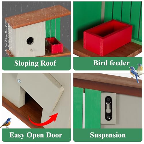 Outdoor Wooden Birdhouse for Bluebird, Robin, Finch, Garden