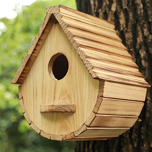 Natural Wooden Birdhouse for Outdoor Garden Viewing