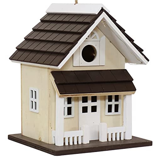 Sunnydaze Hanging Bird House with Solar LED - Cream