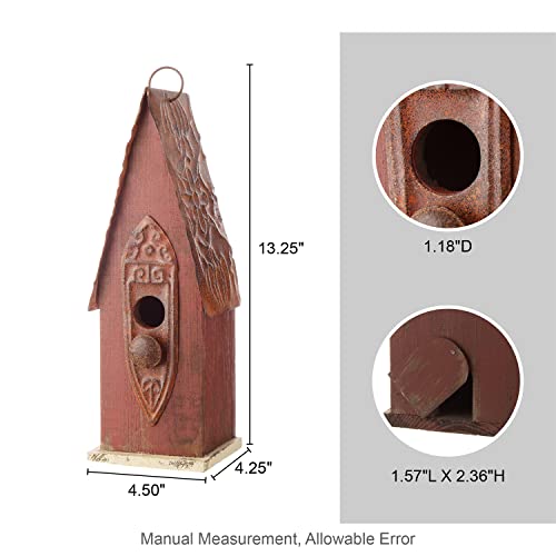Hand-Painted Hanging Wood Bird House for Indoor & Outdoor