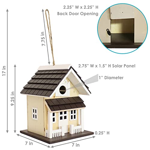 Sunnydaze Hanging Bird House with Solar LED - Cream