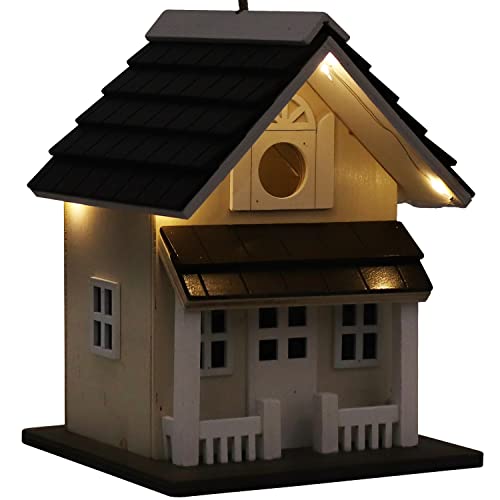 Sunnydaze Hanging Bird House with Solar LED - Cream