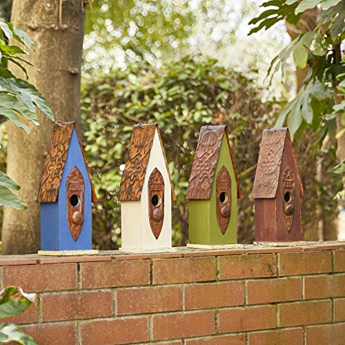 Hand-Painted Hanging Wood Bird House for Indoor & Outdoor