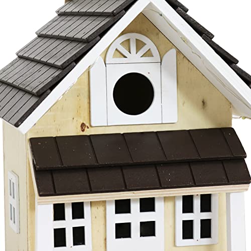 Sunnydaze Hanging Bird House with Solar LED - Cream