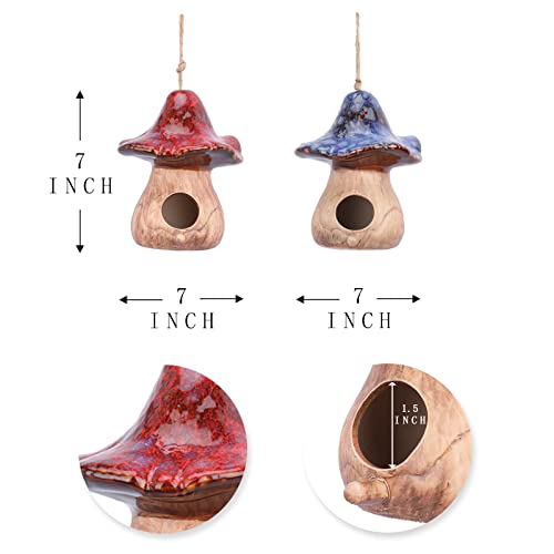 Set of 2 Hanging Mushroom Birdhouses for Wild Birds