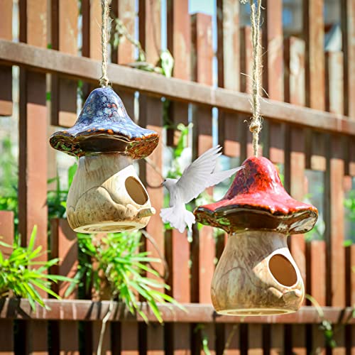 Set of 2 Hanging Mushroom Birdhouses for Wild Birds