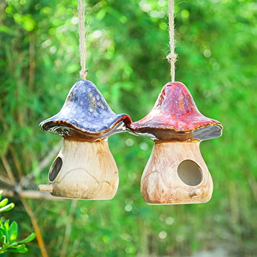 Set of 2 Hanging Mushroom Birdhouses for Wild Birds