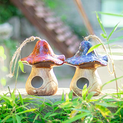 Set of 2 Hanging Mushroom Birdhouses for Wild Birds