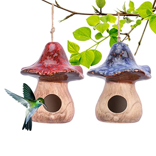 Set of 2 Hanging Mushroom Birdhouses for Wild Birds
