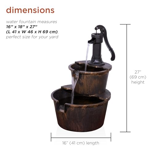 Alpine Corporation Rustic Barrel Outdoor Water Fountain, Bronze