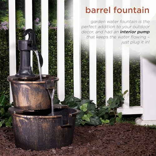 Alpine Corporation Rustic Barrel Outdoor Water Fountain, Bronze