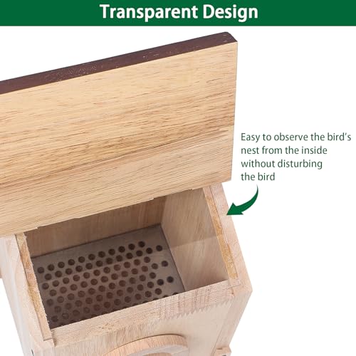 Natural Wooden Bird House with Predator Guard, Pole, & Hanging Option